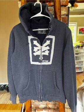 Zoo York Men's Dark Navy Full-Zip Hoodie with White Logo Patch